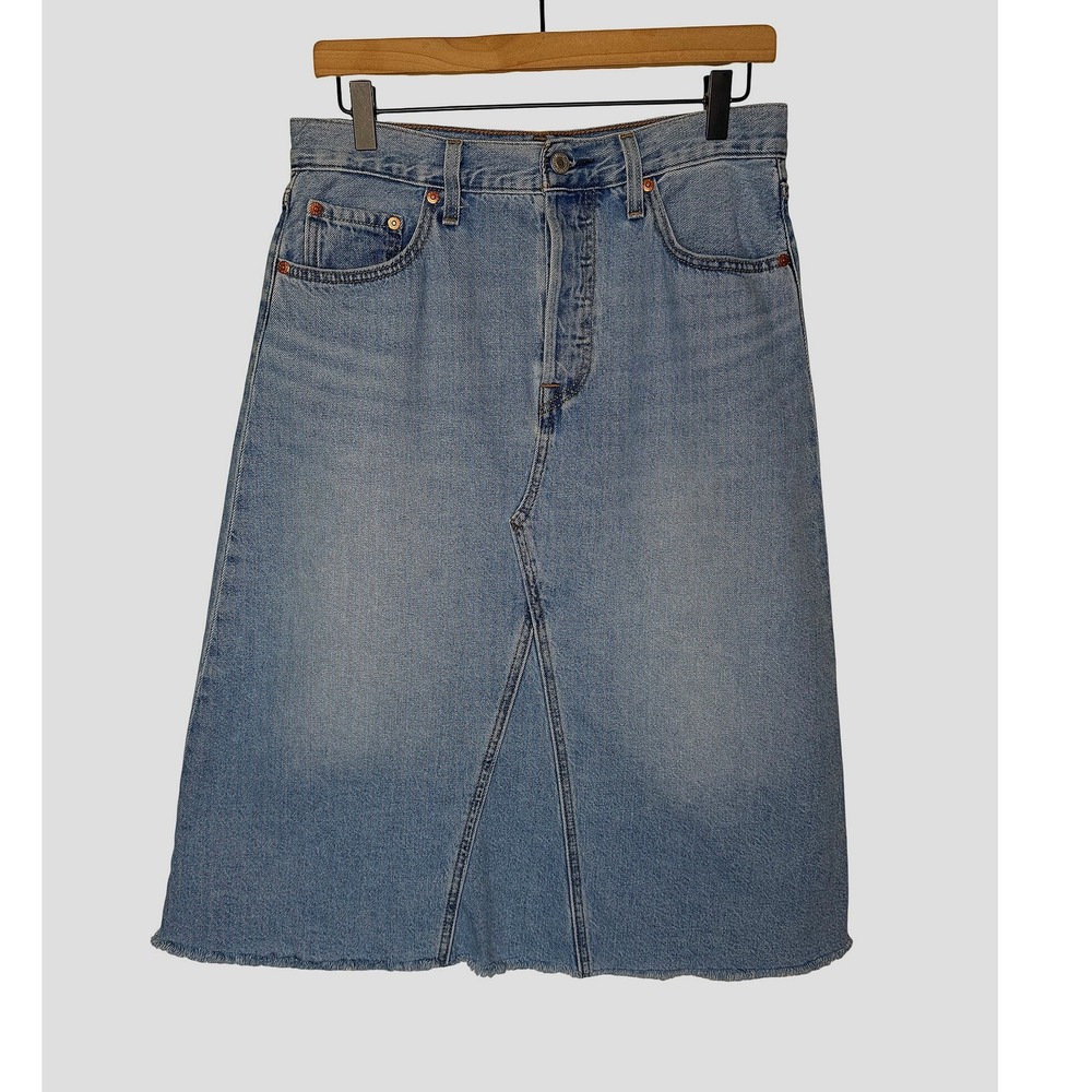 Levis Deconstructed Denim Midi Skirt 28 High Waisted 90s Y2K Casual Distressed